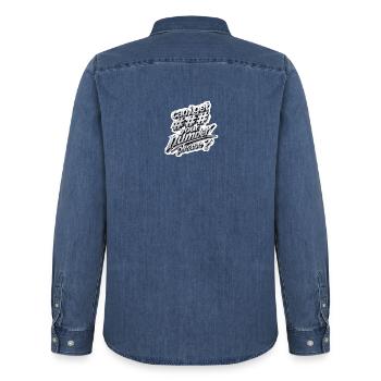 Caniget Numbersplease 3D Metal - Men’s Organic Denim Shirt by Stanley/Stella - mid washy  - Back - AI Model Male 185 light (185cm)