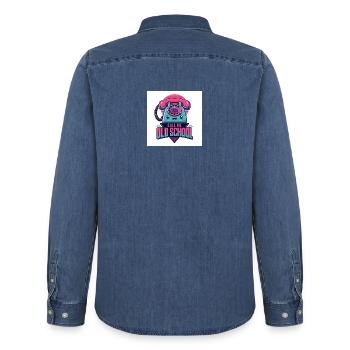 Call Me Old School - Men’s Organic Denim Shirt by Stanley/Stella - mid washy  - Back - AI Model Male 185 light (185cm)
