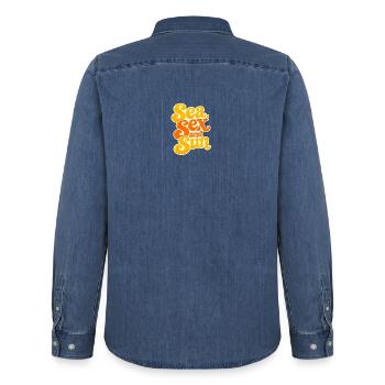 Sea, Sex and Sun - Chemise en denim homme bio Stanley/Stella - bleu moyen délavé  - Dos - AI Model Male 185 light (185cm)