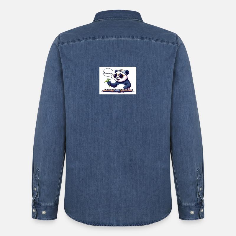 DJ Panda mit Brille und Bambusstab - Männer Jeanshemd Organic von Stanley/Stella - verwaschenes Mittelblau