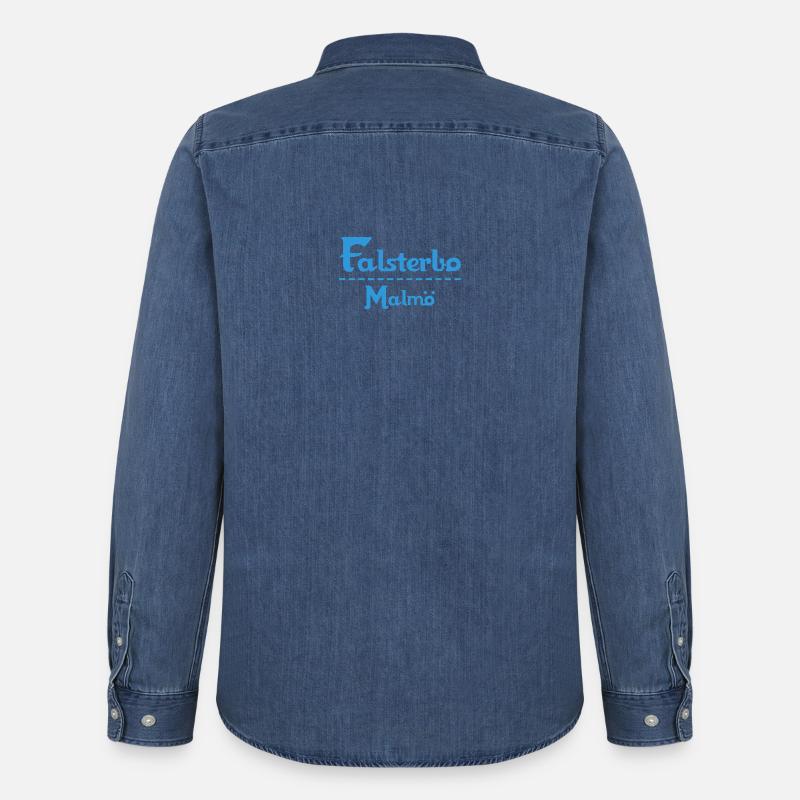 Centrum Malmö – Blue Text Design - Männer Jeanshemd Organic von Stanley/Stella - verwaschenes Mittelblau 