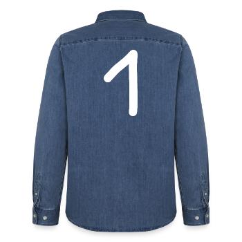 1 Nummer eins Zahl weiß Geburtstag - Männer Jeanshemd Organic von Stanley/Stella - verwaschenes Mittelblau  - Hinten - AI Model Male 185 light (185cm)