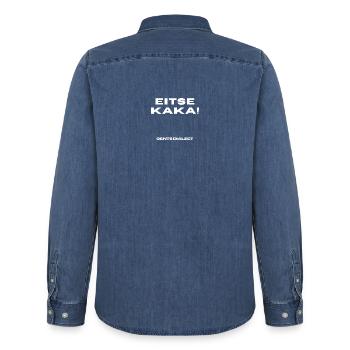 Gents_Dialect_T-shirt_Belgische_Streetwear - Chemise en denim homme bio Stanley/Stella - bleu moyen délavé  - Dos - AI Model Male 185 light (185cm)
