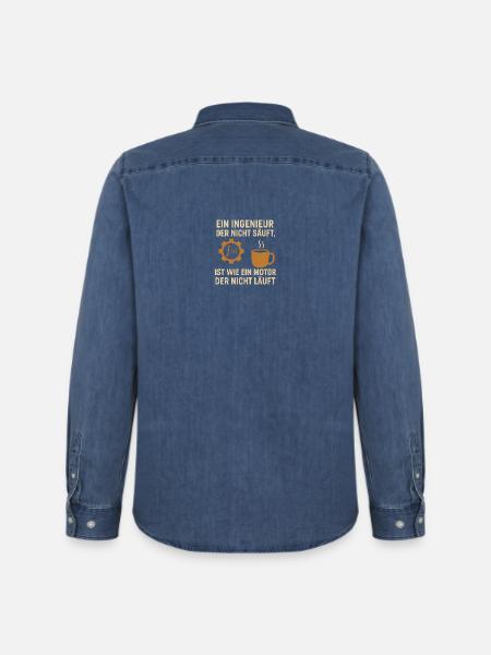 Engineer Humor Coffee Engine - Men’s Organic Denim Shirt by Stanley/Stella - mid washy