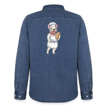 Französische Bulldogge Bäcker Brot Backen - Männer Jeanshemd Organic von Stanley/Stella - verwaschenes Mittelblau  - Hinten - AI Model Male 185 light (185cm)