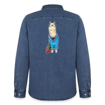 Alpaka Sekretärin Ordner Büro - Männer Jeanshemd Organic von Stanley/Stella - verwaschenes Mittelblau  - Hinten - AI Model Male 185 light (185cm)