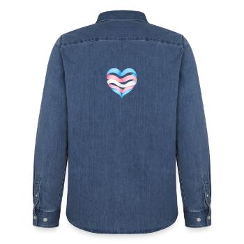Transgender Herzdesign S1 - Männer Jeanshemd Organic von Stanley/Stella - verwaschenes Mittelblau  - Hinten - AI Model Male 185 light (185cm)