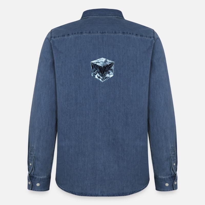 Ein Eiswürfel im Polygon-Stil - Männer Jeanshemd Organic von Stanley/Stella - verwaschenes Mittelblau 