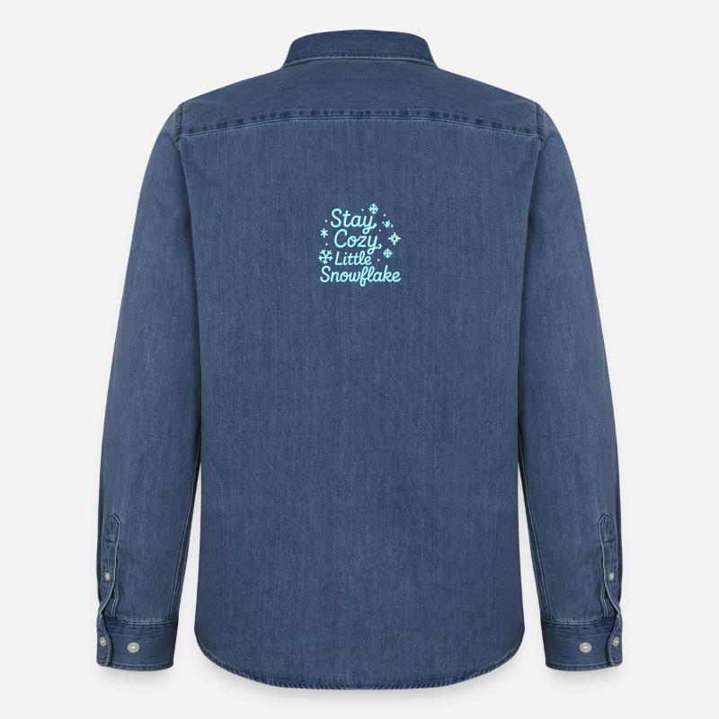 Stay Cozy Snowflake Neon Script - Männer Jeanshemd Organic von Stanley/Stella - verwaschenes Mittelblau 