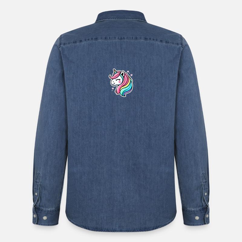 Einhorn Comic Regenbogen Herzen - Männer Jeanshemd Organic von Stanley/Stella - verwaschenes Mittelblau