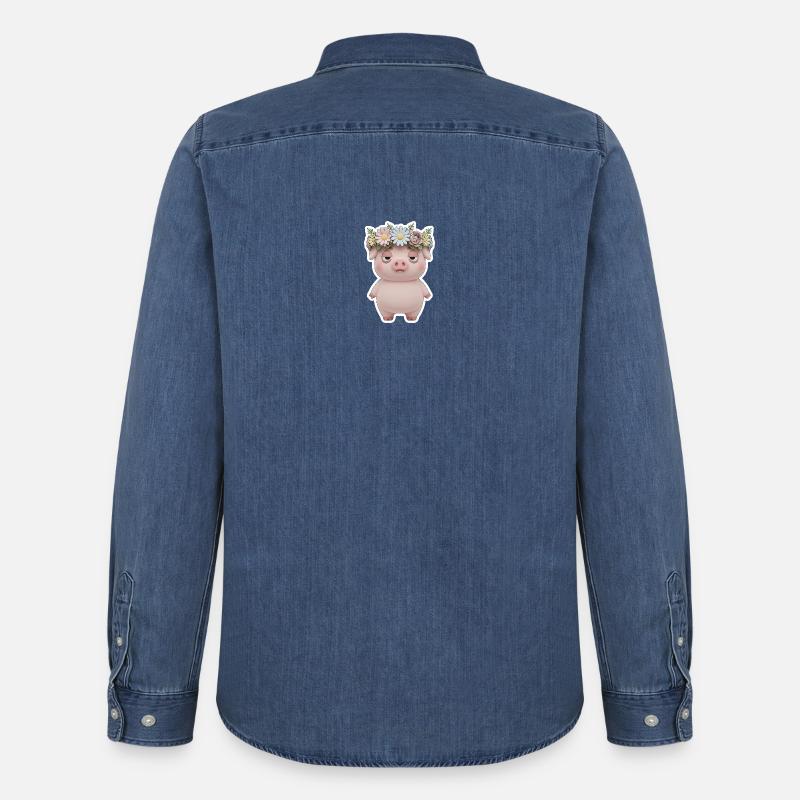 Genervtes Schwein mit Blumenkranz Statement - Männer Jeanshemd Organic von Stanley/Stella - verwaschenes Mittelblau 