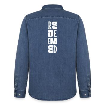 Silence et connaissez le Psaume 46:10 Foi chrétienne - Chemise en denim homme bio Stanley/Stella - bleu moyen délavé  - Dos - AI Model Male 185 light (185cm)