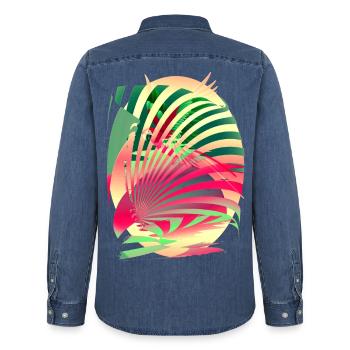 Sonne Papagei Sommer - Männer Jeanshemd Organic von Stanley/Stella - verwaschenes Mittelblau  - Hinten - AI Model Male 185 light (185cm)