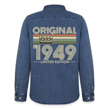 Original 1949 Limited Edition Retro - Men’s Organic Denim Shirt by Stanley/Stella - mid washy  - Back - AI Model Male 185 light (185cm)