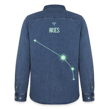 Widder, Sternstern, Sternbild Pastellgrün - Männer Jeanshemd Organic von Stanley/Stella - verwaschenes Mittelblau  - Hinten - AI Model Male 185 light (185cm)