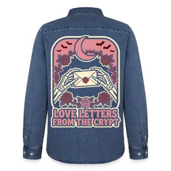 Love Letters From The Crypt - Men’s Organic Denim Shirt by Stanley/Stella - mid washy  - Back - AI Model Male 185 light (185cm)