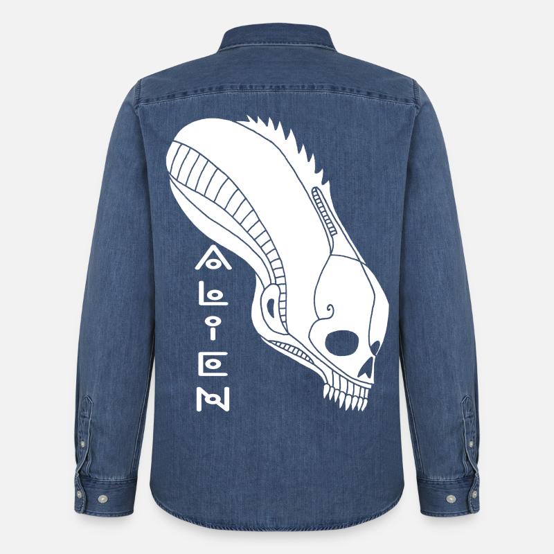 Weißer Alien-Schädel - Männer Jeanshemd Organic von Stanley/Stella - verwaschenes Mittelblau 