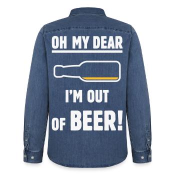 Oh My Dear – I’m Out Of Beer! (Ale Lager / NEG 2C) - Men’s Organic Denim Shirt by Stanley/Stella - mid washy  - Back - AI Model Male 185 light (185cm)