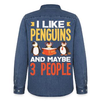 Pingouin mignon - Cadeau pour l’amoureux des manchots - Chemise en denim homme bio Stanley/Stella - bleu moyen délavé  - Dos - AI Model Male 185 light (185cm)