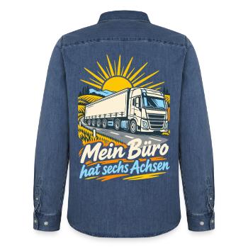 Mein Büro hat sechs Achsen LKW - Männer Jeanshemd Organic von Stanley/Stella - verwaschenes Mittelblau  - Hinten - AI Model Male 185 light (185cm)