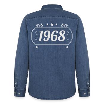 Vintage 1968 Retro Anniversary 1968 - Men’s Organic Denim Shirt by Stanley/Stella - mid washy  - Back - AI Model Male 185 light (185cm)
