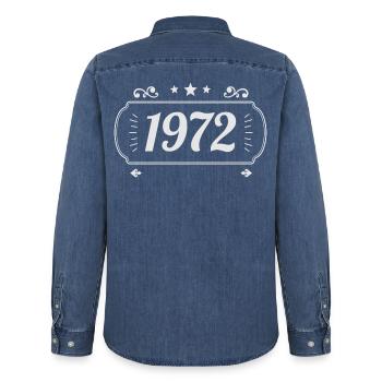 Vintage 1972 Retro-Jubiläum 1972 - Männer Jeanshemd Organic von Stanley/Stella - verwaschenes Mittelblau  - Hinten - AI Model Male 185 light (185cm)