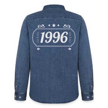 Vintage 1996 Retro Anniversary 1996 - Men’s Organic Denim Shirt by Stanley/Stella - mid washy  - Back - AI Model Male 185 light (185cm)