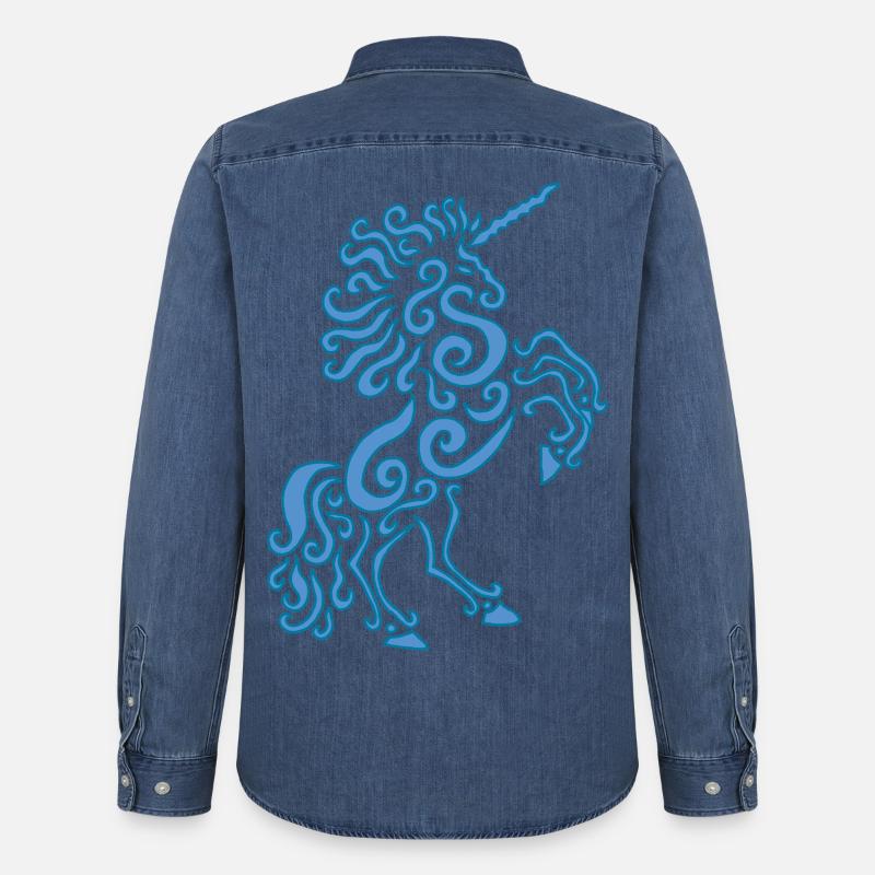 Blaues Einhorn Pferd - Männer Jeanshemd Organic von Stanley/Stella - verwaschenes Mittelblau