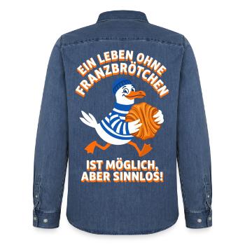 Franzbrötchen Spruch - Lustige Hamburg Möwe - Männer Jeanshemd Organic von Stanley/Stella - verwaschenes Mittelblau  - Hinten - AI Model Male 185 light (185cm)