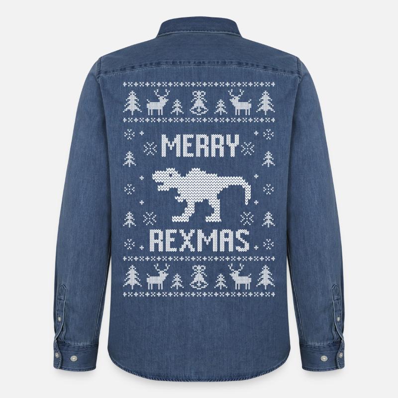 Dinosaurier Weihnachtspullover T-Rex Merry Rexmas - Männer Jeanshemd Organic von Stanley/Stella - verwaschenes Mittelblau 