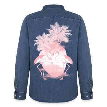 Palmen Flamingos Sommer Rosa - Männer Jeanshemd Organic von Stanley/Stella - verwaschenes Mittelblau  - Hinten - AI Model Male 185 light (185cm)