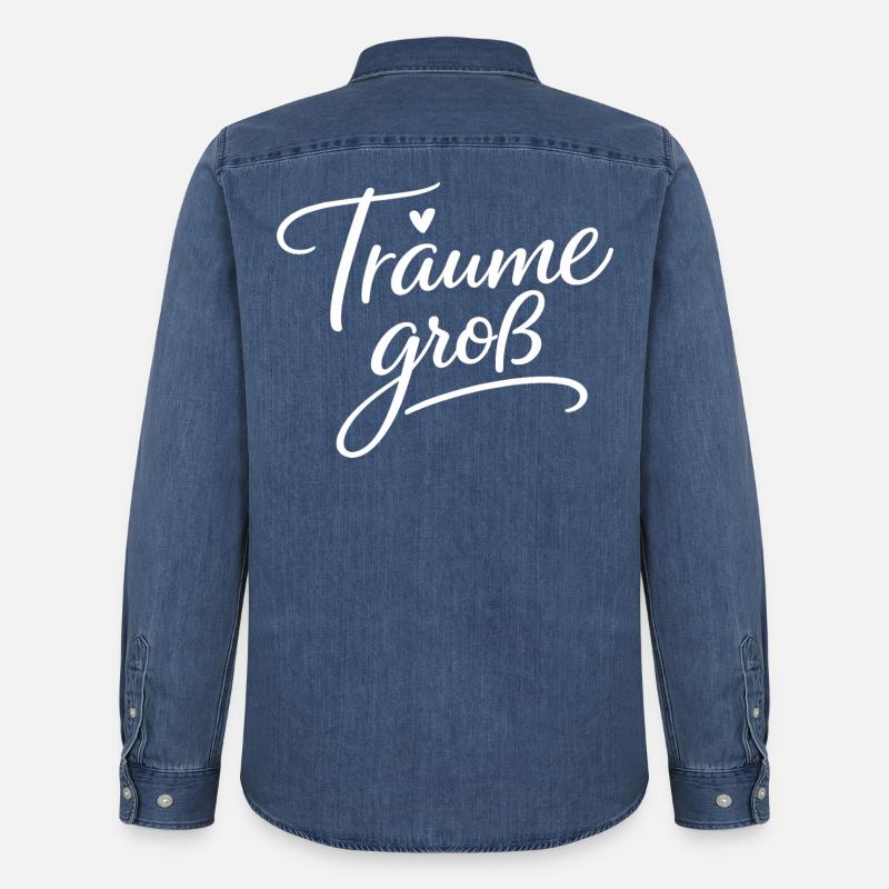 Träume Groß – Handlettering Script - Männer Jeanshemd Organic von Stanley/Stella - verwaschenes Mittelblau 