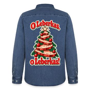 O Leberkas - Männer Jeanshemd Organic von Stanley/Stella - verwaschenes Mittelblau  - Hinten - AI Model Male 185 light (185cm)