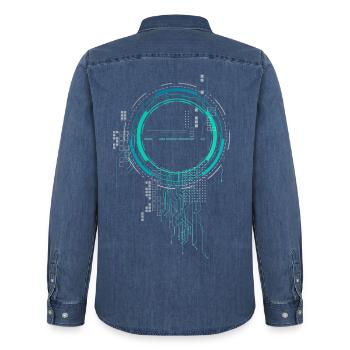 cpu Pc Nerd Raumschiff sci-Fi Core Platine lol cod - Männer Jeanshemd Organic von Stanley/Stella - verwaschenes Mittelblau  - Hinten - AI Model Male 185 light (185cm)
