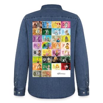 German Finger Alphabet 1 / - Men’s Organic Denim Shirt by Stanley/Stella - mid washy  - Back - AI Model Male 185 light (185cm)
