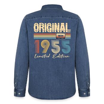 70. Geburtstag Original 1955 70 Jahre altes Geschenk - Männer Jeanshemd Organic von Stanley/Stella - verwaschenes Mittelblau  - Hinten - AI Model Male 185 light (185cm)