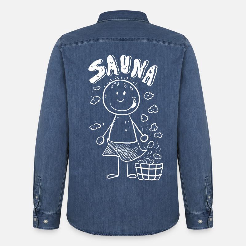 Dampf Sauna Strichmännchen - Männer Jeanshemd Organic von Stanley/Stella - verwaschenes Mittelblau 