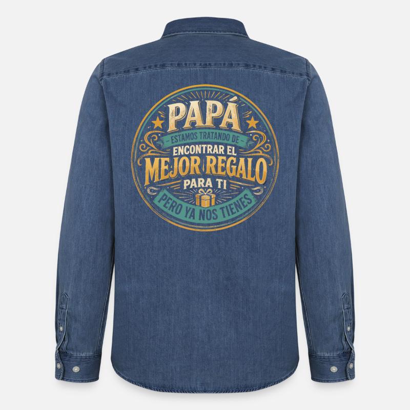 Papa Beste Geschenk Kinder Spanisch Design - Männer Jeanshemd Organic von Stanley/Stella - verwaschenes Mittelblau