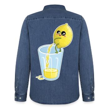 Le citron fait du jus – Dessin animé drôle - Chemise en denim homme bio Stanley/Stella - bleu moyen délavé  - Dos - AI Model Male 185 light (185cm)