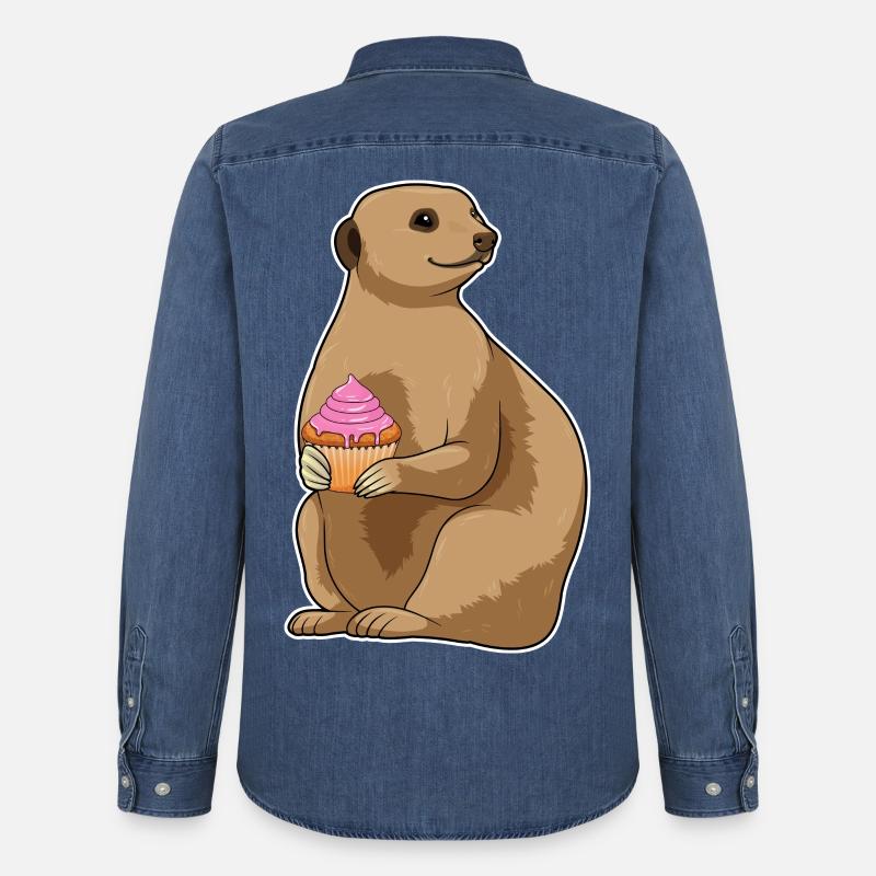 Erdmännchen Muffin - Männer Jeanshemd Organic von Stanley/Stella - verwaschenes Mittelblau