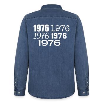 1976 - Chemise en denim homme bio Stanley/Stella - bleu moyen délavé  - Dos - AI Model Male 185 light (185cm)