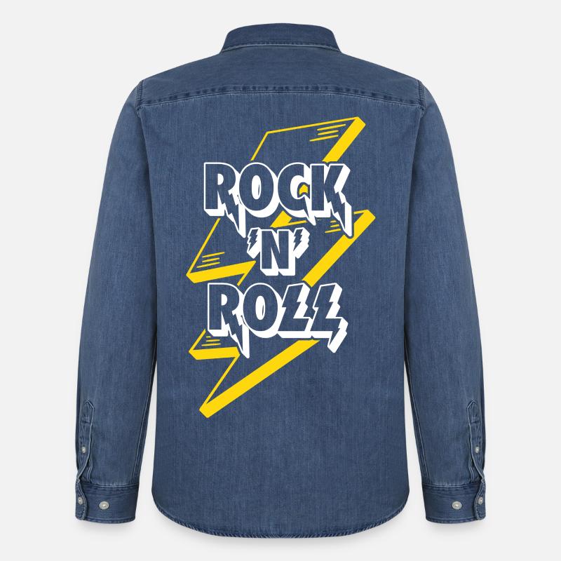 Rock'n'Roll Text Logo mit Blitz - Männer Jeanshemd Organic von Stanley/Stella - verwaschenes Mittelblau 