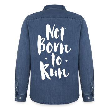 Not born to run - Men’s Organic Denim Shirt by Stanley/Stella - mid washy  - Back - AI Model Male 185 light (185cm)
