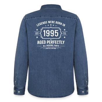Millésime original 1995 | Cadeau d’anniversaire 1995 - Chemise en denim homme bio Stanley/Stella - bleu moyen délavé  - Dos - AI Model Male 185 light (185cm)