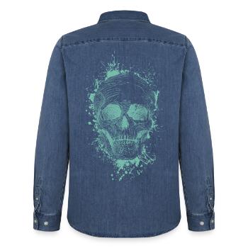 Schädel - Männer Jeanshemd Organic von Stanley/Stella - verwaschenes Mittelblau  - Hinten - AI Model Male 185 light (185cm)