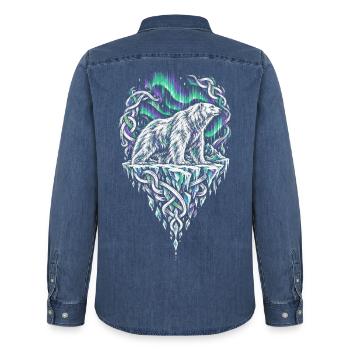 Der Eisbär unter dem Nordlicht - Männer Jeanshemd Organic von Stanley/Stella - verwaschenes Mittelblau  - Hinten - AI Model Male 185 light (185cm)