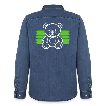 Baby Spielzeug Teddybär Stofftier lustige Sprüche - Männer Jeanshemd Organic von Stanley/Stella - verwaschenes Mittelblau  - Hinten - AI Model Male 185 light (185cm)