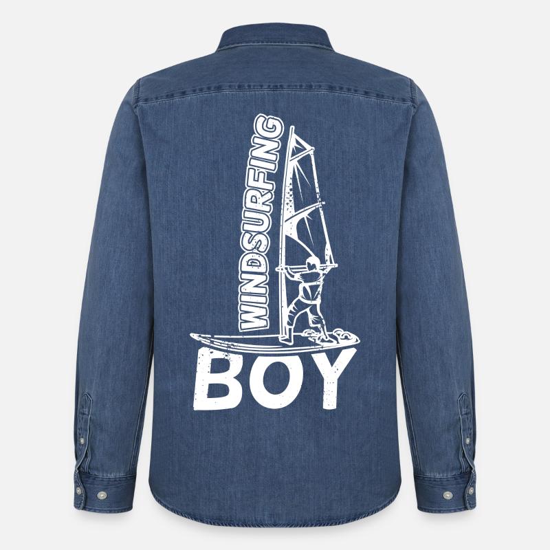 Lustiger Windsurfer Junge - Männer Jeanshemd Organic von Stanley/Stella - verwaschenes Mittelblau