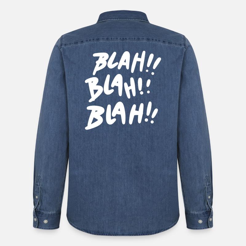 Blah Blah Blah White - Men’s Organic Denim Shirt by Stanley/Stella - mid washy