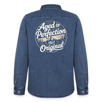 Jahrgang 1987 geboren Retro Original 1987 - Männer Jeanshemd Organic von Stanley/Stella - verwaschenes Mittelblau  - Hinten - AI Model Male 185 light (185cm)